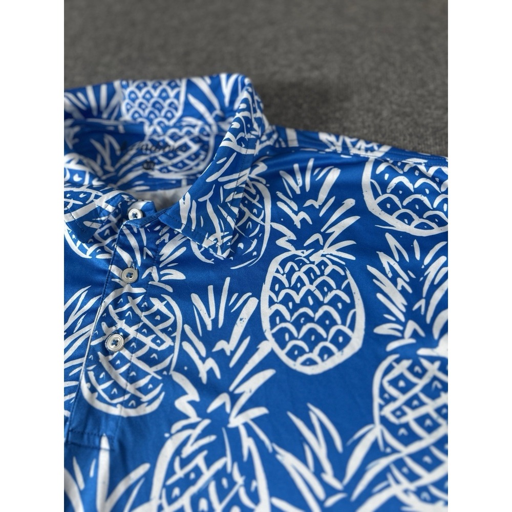 Chubbies Men's 2XL Blue White Pineapples SS Golf Polo Shirt Performance